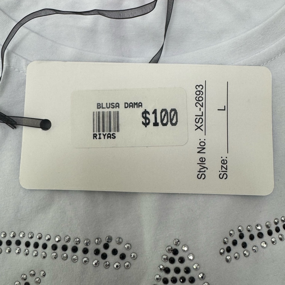 White T-Shirt with Rhinestone Ribcage Design - Picture 5 of 5